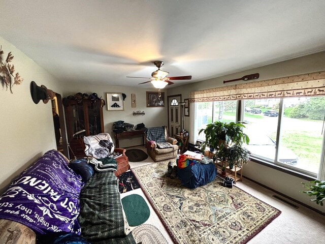 3 Rush Blvd, Millinocket, ME 04462 - living area with ceiling fan and carpet flooring