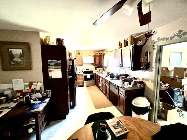 3 Rush Blvd, Millinocket, ME 04462 - kitchen with black appliances, ceiling fan, and plenty of natural light