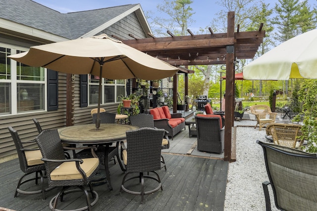 70 Lions Ridge Dr, Alna, ME 04535 - wooden terrace featuring outdoor dining space and outdoor lounge area