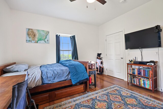 585 Charleston Rd, Charleston, ME 04422 - bedroom featuring wood finished floors and ceiling fan