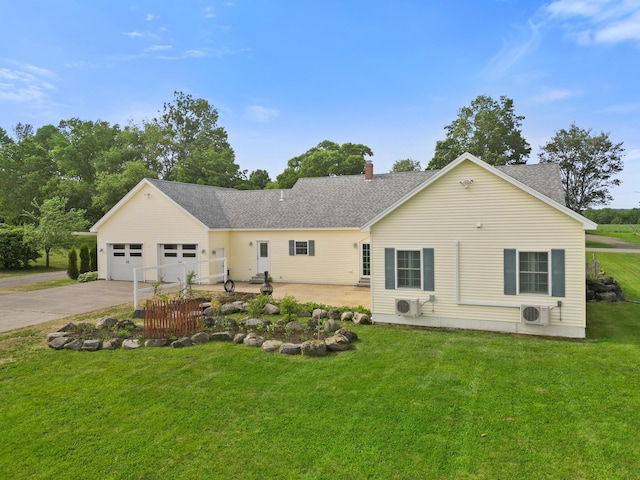 585 Charleston Rd, Charleston, ME 04422 - view of front facade featuring driveway, a garage, a front lawn, a chimney, and roof with shingles