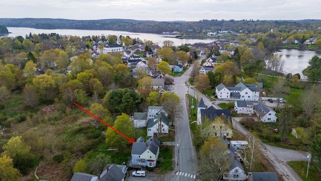 41 Church St, Damariscotta, ME 04543 - aerial view of property's location with a large body of water and a heavily wooded area