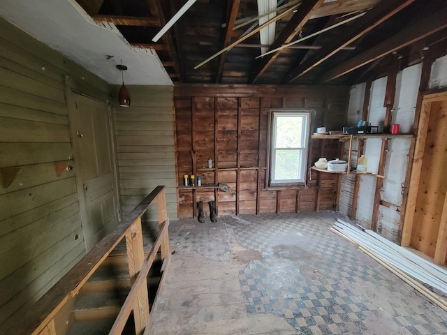 below grade area with wood walls
