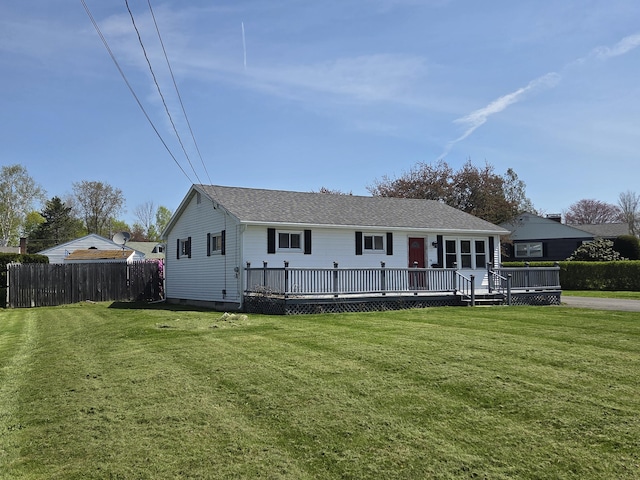 36 Lorraine Ave, Brewer, ME 04412 - view of front facade featuring crawl space, a wooden deck, and roof with shingles