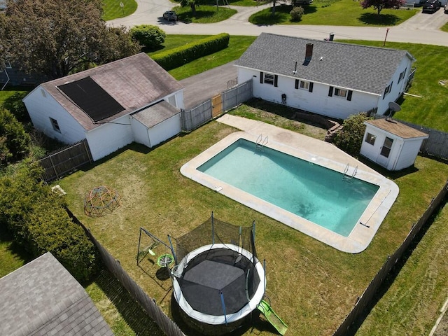 36 Lorraine Ave, Brewer, ME 04412 - view of swimming pool with a trampoline and an outdoor structure