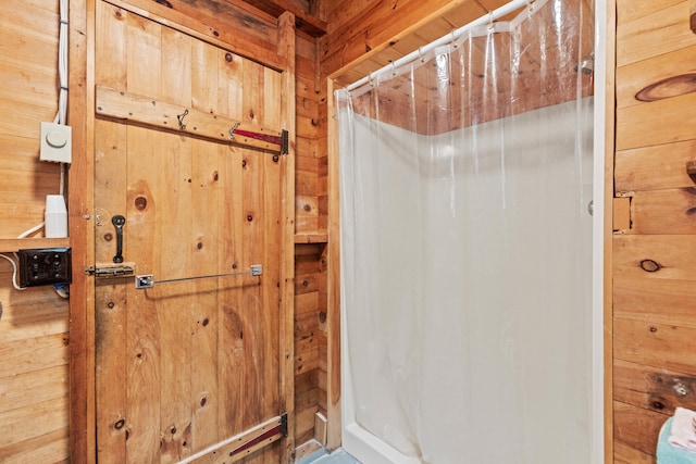 20 Lily Bay Ln, Parsonsfield, ME 04047 - full bath with wood walls and a stall shower