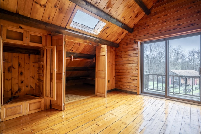 526 Range Rd, Dover-Foxcroft, ME 04426 - bonus room with a skylight, light wood-style floors, wooden ceiling, and wood walls