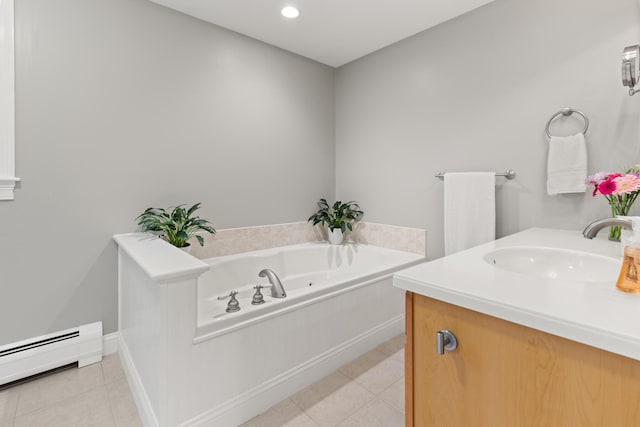 8 Silver Ridge Dr, York, ME 03909 - full bathroom featuring baseboard heating, tile patterned floors, a bath, and vanity