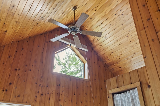 67 Day Mountain Rd, Temple, ME 04984 - detailed view of wood walls, a ceiling fan, and wooden ceiling