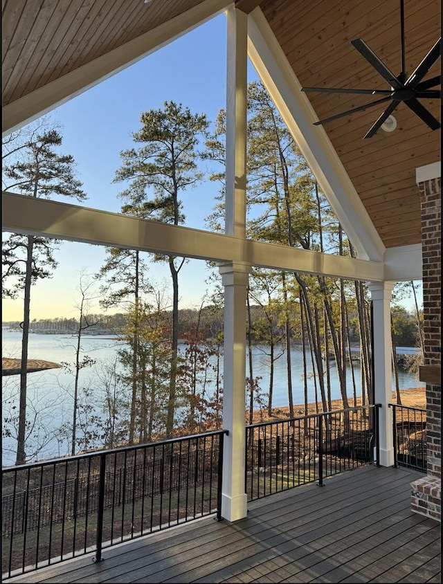 80 Indian Rivers Dr, Eliot, ME 03903 - deck featuring a water view and a ceiling fan