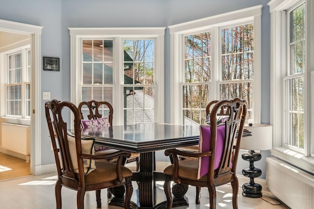 1026 Essex St, Bangor, ME 04401 - dining area with radiator heating unit, baseboards, and healthy amount of natural light