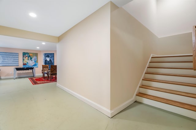 1026 Essex St, Bangor, ME 04401 - stairs with concrete floors, recessed lighting, and baseboards