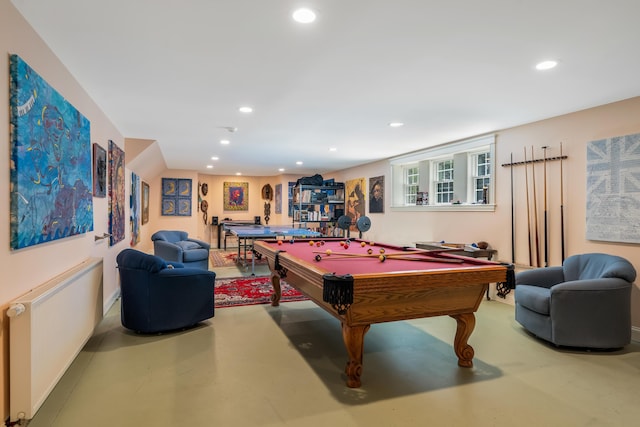 1026 Essex St, Bangor, ME 04401 - game room featuring billiards, concrete floors, recessed lighting, and baseboards