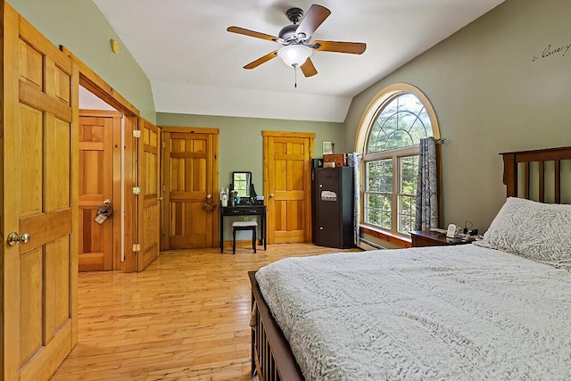 52 Casey Rd, Windsor, ME 04363 - bedroom featuring lofted ceiling, light wood-type flooring, and a ceiling fan