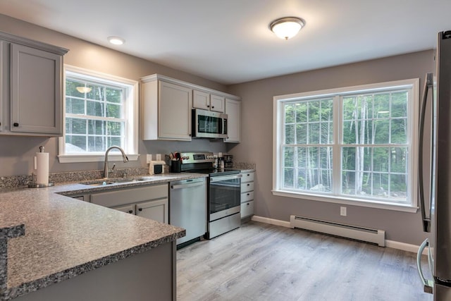 313 Nevells Way, Ellsworth, ME 04605 - kitchen featuring a baseboard heating unit, appliances with stainless steel finishes, a sink, and plenty of natural light