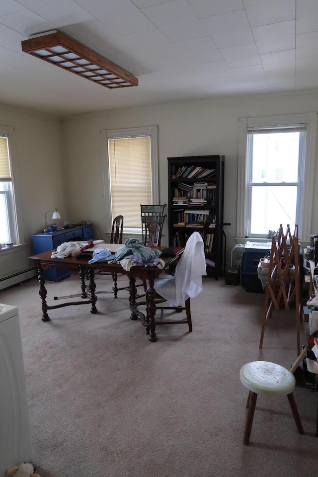 11 Green St, Winthrop, ME 04364 - carpeted living room with healthy amount of natural light and baseboard heating