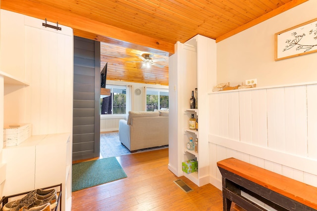 61 Beechwoods Rd, Oxford, ME 04270 - entryway featuring wood ceiling, ceiling fan, and wood finished floors