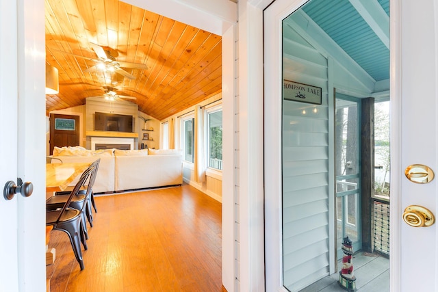61 Beechwoods Rd, Oxford, ME 04270 - interior space with lofted ceiling, wood ceiling, wood finished floors, and baseboards