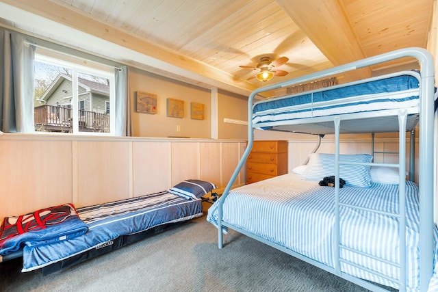 61 Beechwoods Rd, Oxford, ME 04270 - carpeted bedroom featuring wainscoting and wooden ceiling