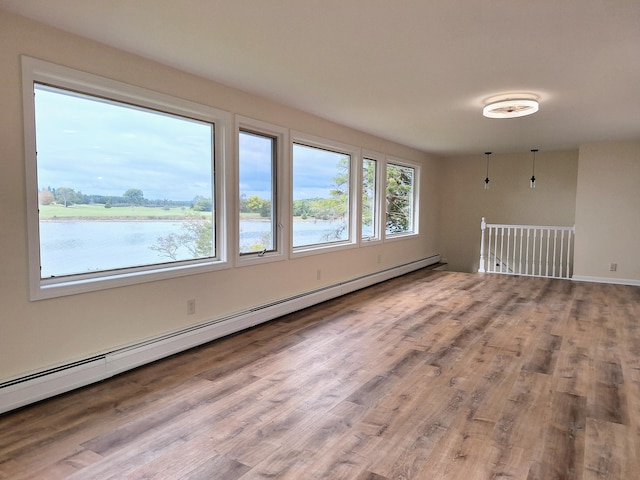 58 Back Shore Rd, Castine, ME 04421 - spare room featuring baseboard heating, wood finished floors, and a water view