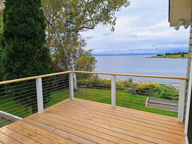 58 Back Shore Rd, Castine, ME 04421 - wooden terrace featuring a water view and a yard
