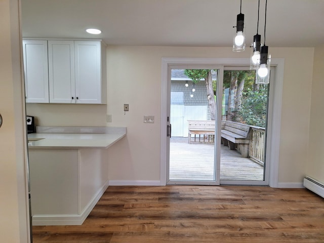 58 Back Shore Rd, Castine, ME 04421 - entryway with baseboards, dark wood finished floors, recessed lighting, and a baseboard heating unit