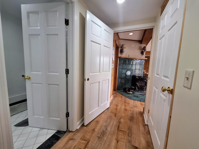 58 Back Shore Rd, Castine, ME 04421 - corridor with light wood finished floors, recessed lighting, and baseboards