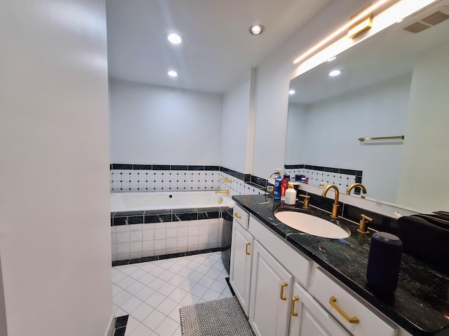 58 Back Shore Rd, Castine, ME 04421 - bathroom featuring tile patterned flooring, recessed lighting, vanity, and a bath