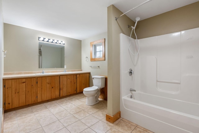 20 Motorcycle Dr, Windham, ME 04062 - bathroom featuring toilet, shower / washtub combination, double vanity, baseboards, and tile patterned flooring