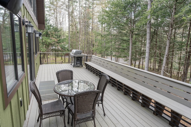 106 Webb River Dr, Dixfield, ME 04224 - wooden terrace featuring a grill and outdoor dining space