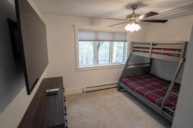 106 Webb River Dr, Dixfield, ME 04224 - bedroom featuring a baseboard radiator, carpet, and ceiling fan