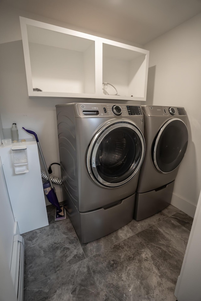 106 Webb River Dr, Dixfield, ME 04224 - washroom with washer and dryer, a baseboard radiator, and baseboards
