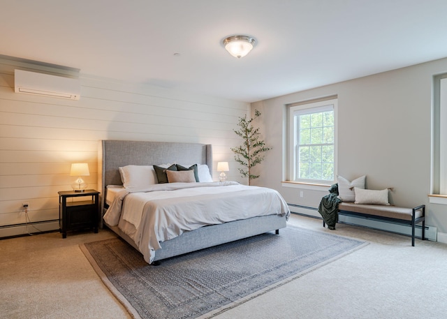 22 Lilac Ln, Gorham, ME 04038 - bedroom with light colored carpet, a wall mounted air conditioner, and a baseboard heating unit