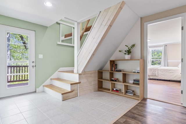 591 Eight Rod Rd, Augusta, ME 04330 - foyer featuring stairway, recessed lighting, and vaulted ceiling