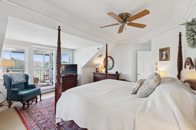 15 Christensen Ln Unit A1, Kennebunk, ME 04043 - bedroom with access to exterior, carpet floors, and a ceiling fan