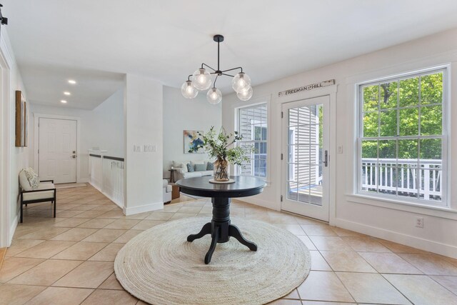 11 Oxford Rd, Windham, ME 04062 - entrance foyer featuring light tile patterned floors, baseboards, a chandelier, and recessed lighting