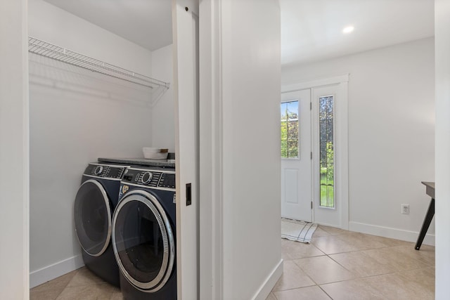 11 Oxford Rd, Windham, ME 04062 - laundry room with independent washer and dryer, baseboards, and light tile patterned floors