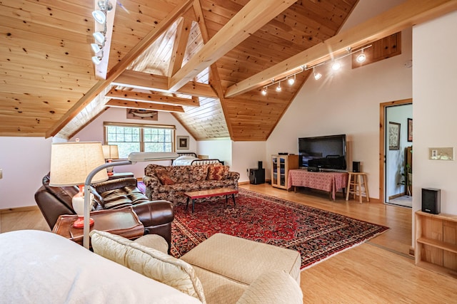 1 Mayflower Way, Norway, ME 04268 - living area with track lighting, wooden ceiling, and wood finished floors