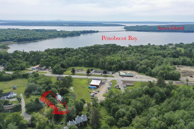 12 Old Rte 1, Searsport, ME 04974 - view of property location featuring a nearby body of water, property parcel outlined, and a heavily wooded area