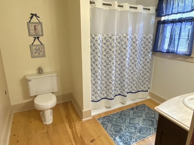 12 Old Rte 1, Searsport, ME 04974 - full bath with wood finished floors, a shower with shower curtain, vanity, and baseboards