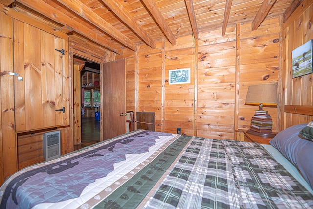 106 Shady Ln, Parsonsfield, ME 04047 - bedroom featuring wood walls and wood ceiling with exposed beams