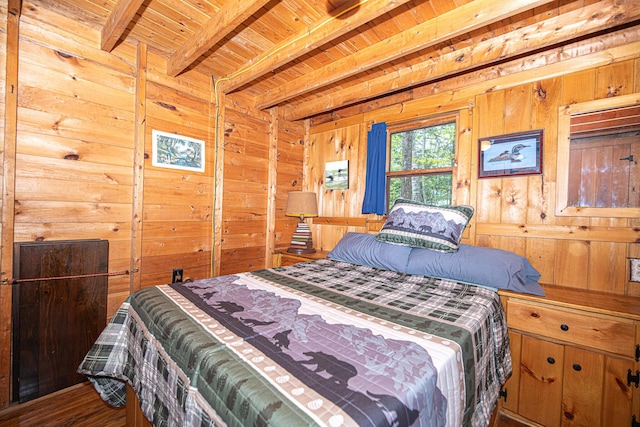 106 Shady Ln, Parsonsfield, ME 04047 - bedroom featuring wood ceiling with exposed beams and wood walls