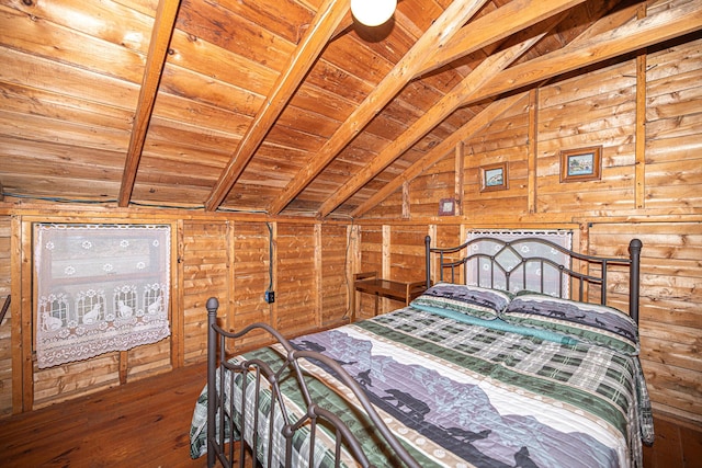 106 Shady Ln, Parsonsfield, ME 04047 - bedroom with wood ceiling, wooden walls, and hardwood / wood-style flooring