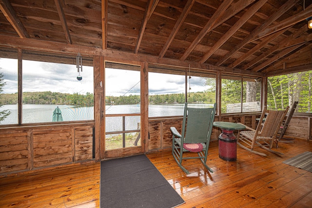 106 Shady Ln, Parsonsfield, ME 04047 - sunroom / solarium featuring a water view and vaulted ceiling