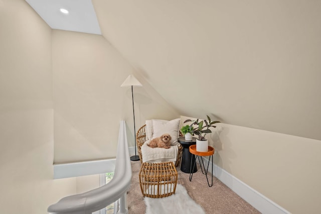 558 High St, West Gardiner, ME 04345 - sitting room with carpet floors, lofted ceiling, baseboards, and recessed lighting