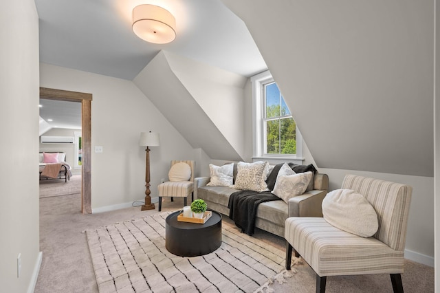 558 High St, West Gardiner, ME 04345 - living area with carpet flooring, vaulted ceiling, and baseboards