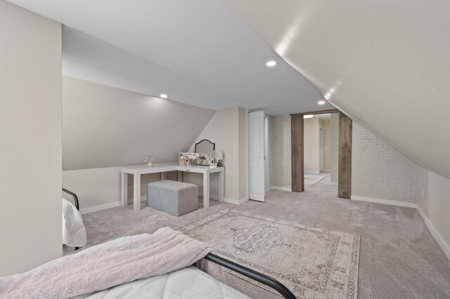558 High St, West Gardiner, ME 04345 - carpeted bedroom with vaulted ceiling, recessed lighting, and baseboards