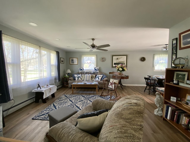 17 Canterbury Rd, Brewer, ME 04412 - living room featuring healthy amount of natural light, ceiling fan, wood finished floors, and recessed lighting