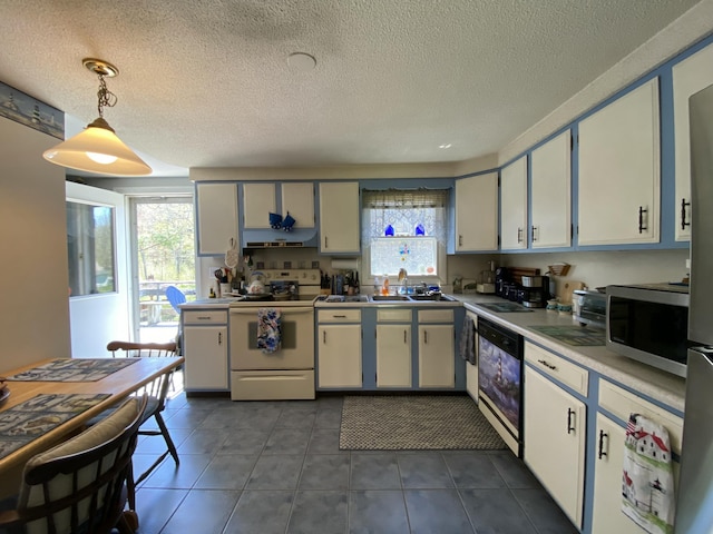 17 Canterbury Rd, Brewer, ME 04412 - kitchen with electric stove, dishwasher, stainless steel microwave, a textured ceiling, and hanging light fixtures