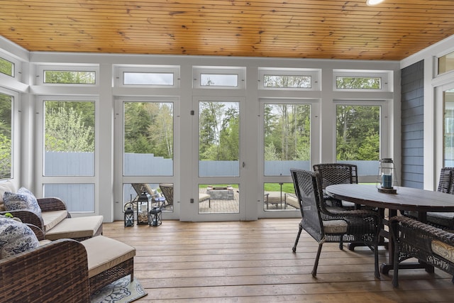 9 Edes Rd, Cumberland, ME 04021 - sunroom / solarium with a wooden deck, wood ceiling, and wood-type flooring